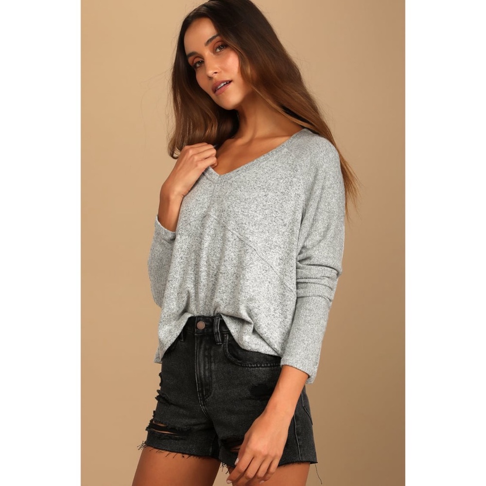 NWT! Lulu’s - Cozy Central Heather Grey Ribbed Sweater Top - Size XL